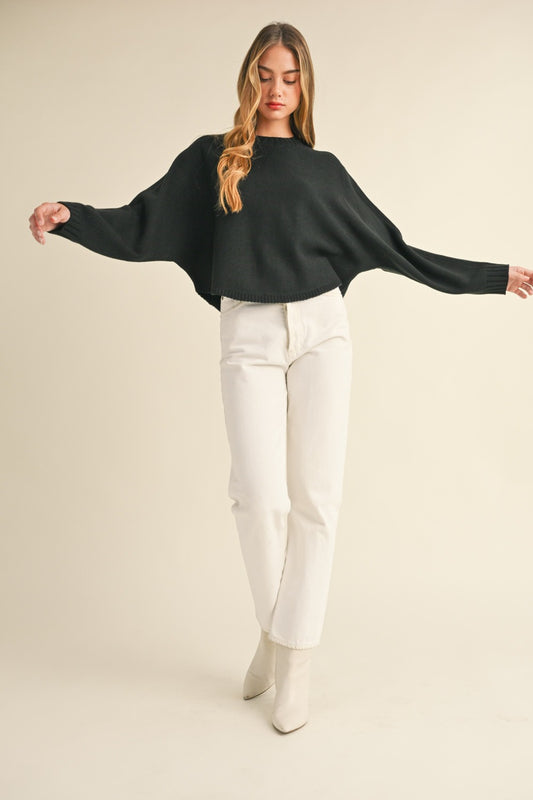 Sansplay Round Neck Dolman Sleeve Cropped Sweater