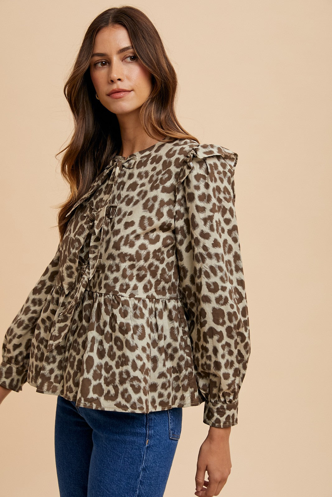 Leopard Round Neck Peplum Blouse